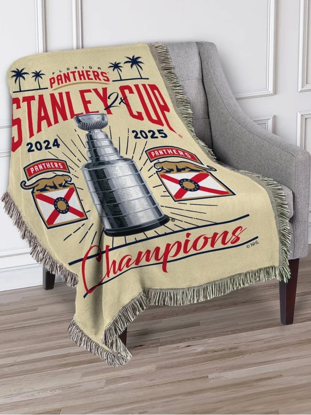 NHL Florida Panthers Stanley Cup Champions Throw Blanket with fringe